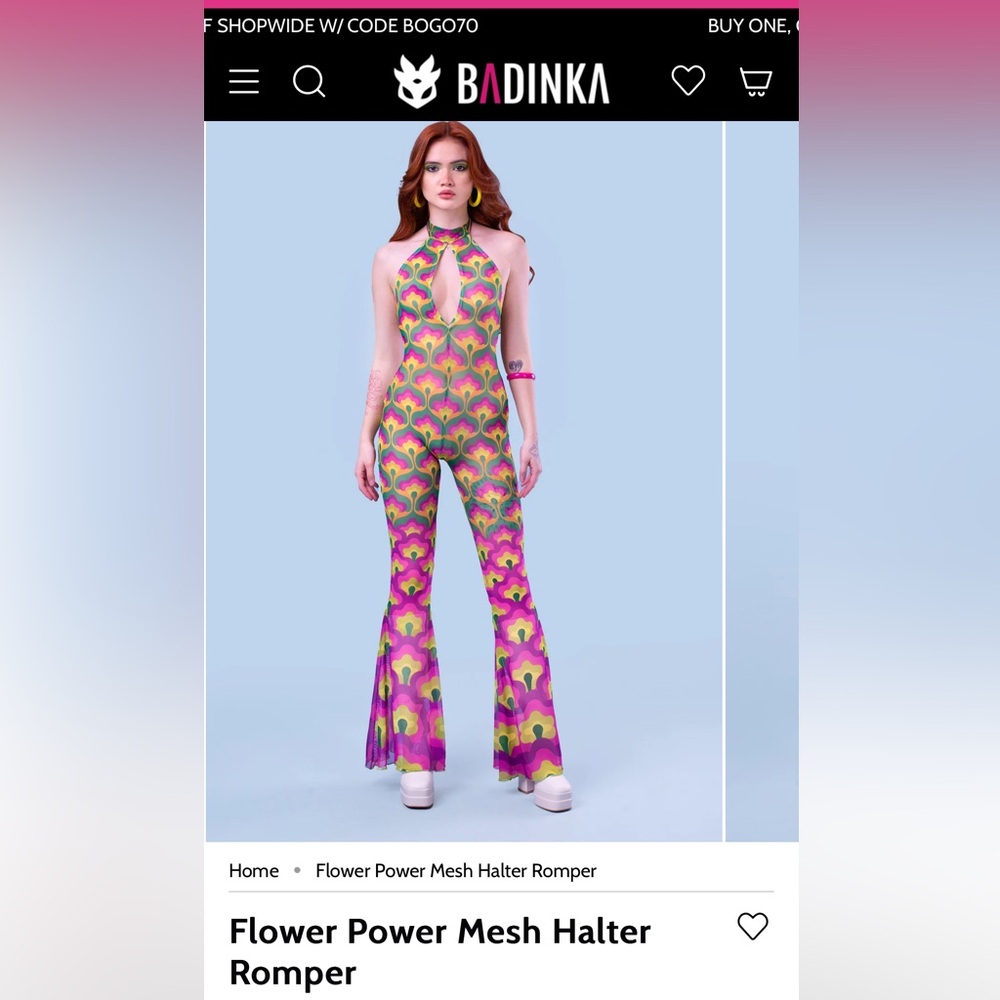 Badinka Flower Power Mesh Halter Romper XS NWT